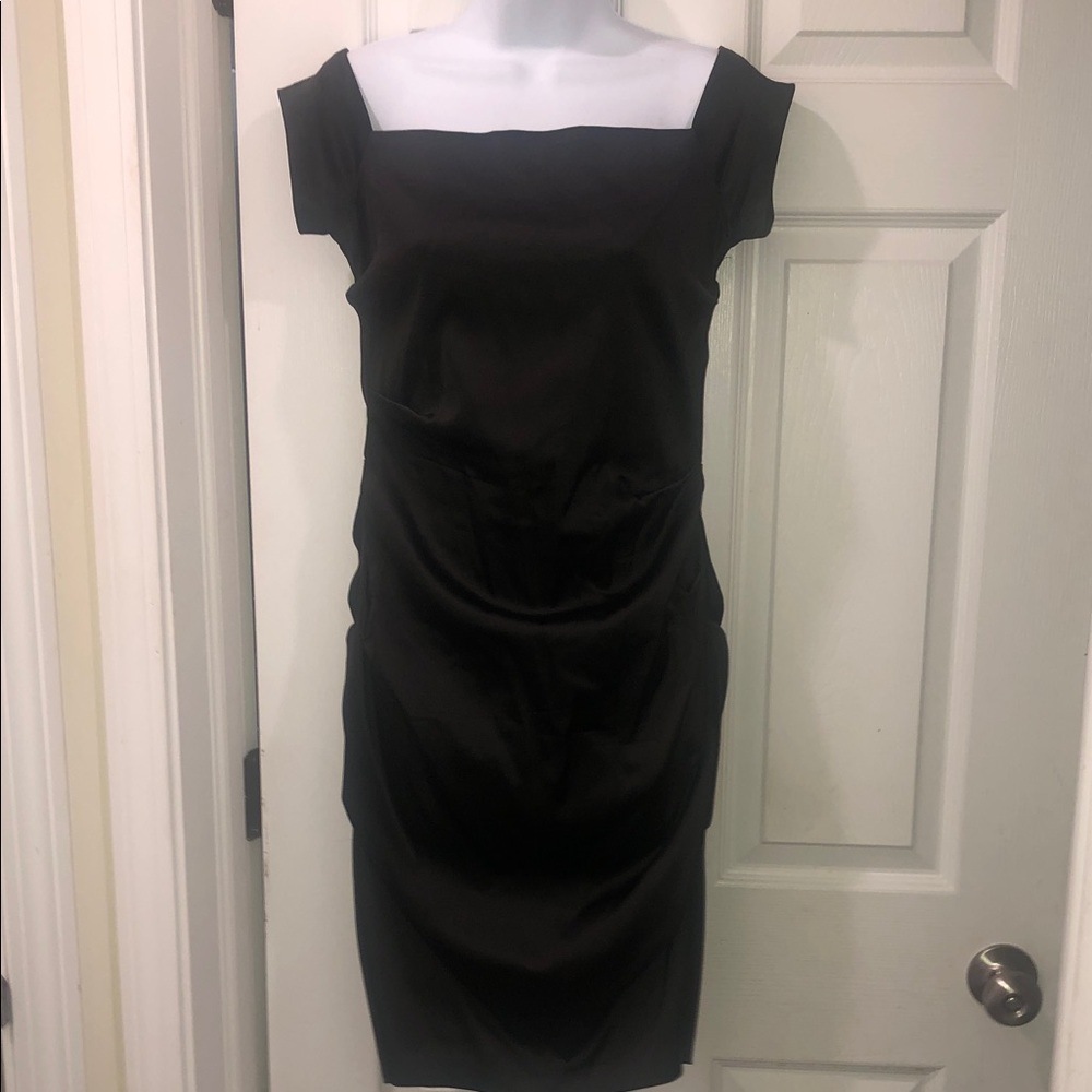 Betsy & Adam Black Square-Neck Midi Sheath Dress